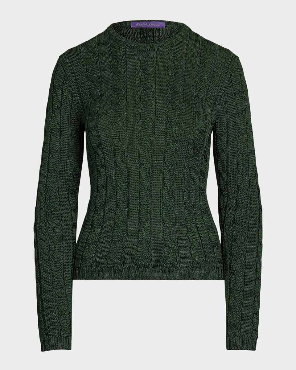 High Shine Cable Knit Crewneck Sweat